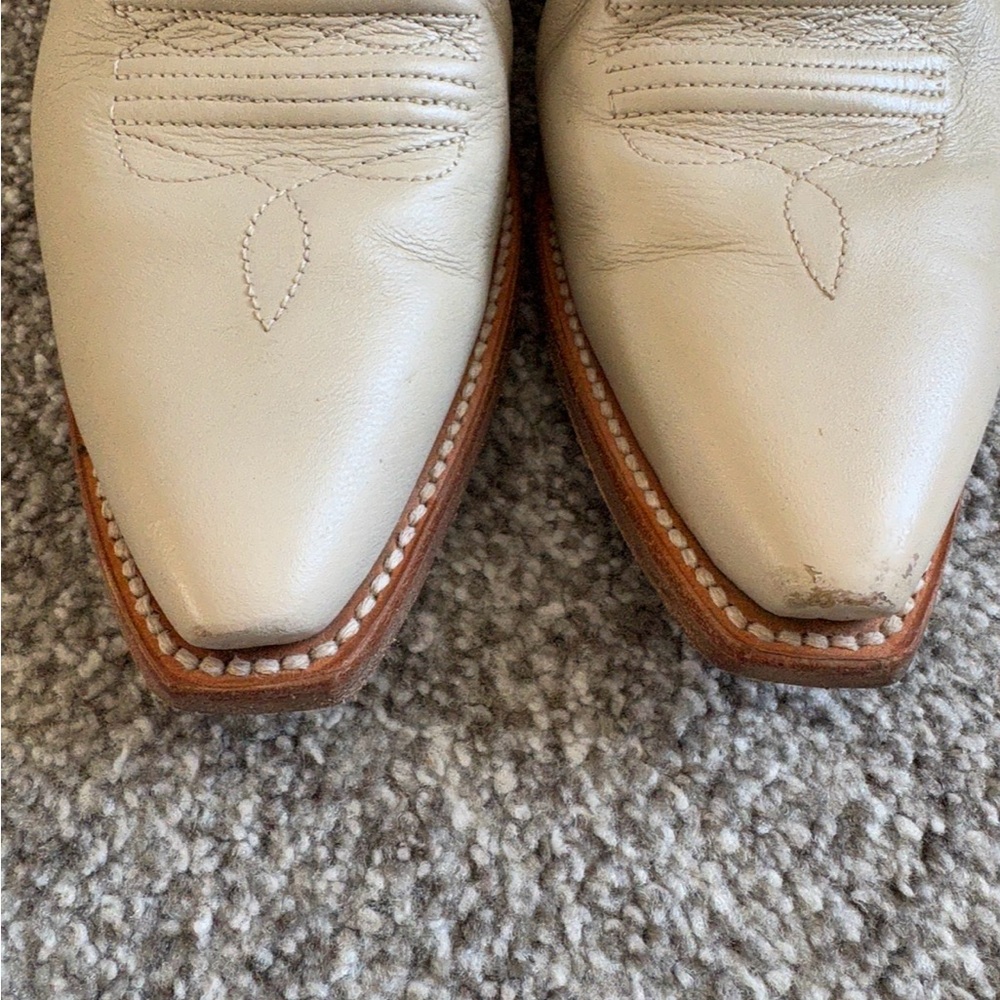 Tecovas Cream Western Ankle Boots - Pointed Toe, Stacked Heel - Picture 8 of 8